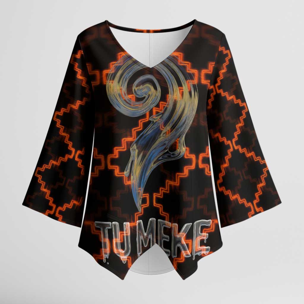 Tu Meke Maori New Zealand Slang Kimono Sleeve Blouse with Glow Neon Step Style