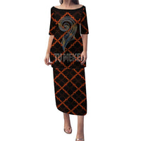 Tu Meke Maori New Zealand Slang Puletasi with Glow Neon Step Style TS04 Long Dress Black Orange - Polynesian Pride