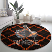 Tu Meke Maori New Zealand Slang Round Carpet with Glow Neon Step Style
