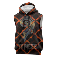 Tu Meke Maori New Zealand Slang Sleeveless Hoodie with Glow Neon Step Style TS04 Black Orange - Polynesian Pride
