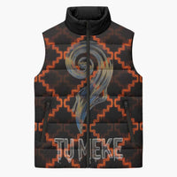 Tu Meke Maori New Zealand Slang Sleeveless Puffer Jacket with Glow Neon Step Style TS04 Unisex Black Orange - Polynesian Pride