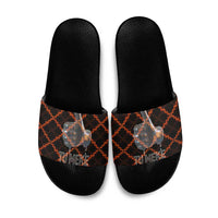 Tu Meke Maori New Zealand Slang Slide Sandals with Glow Neon Step Style TS04 Black Orange - Polynesian Pride