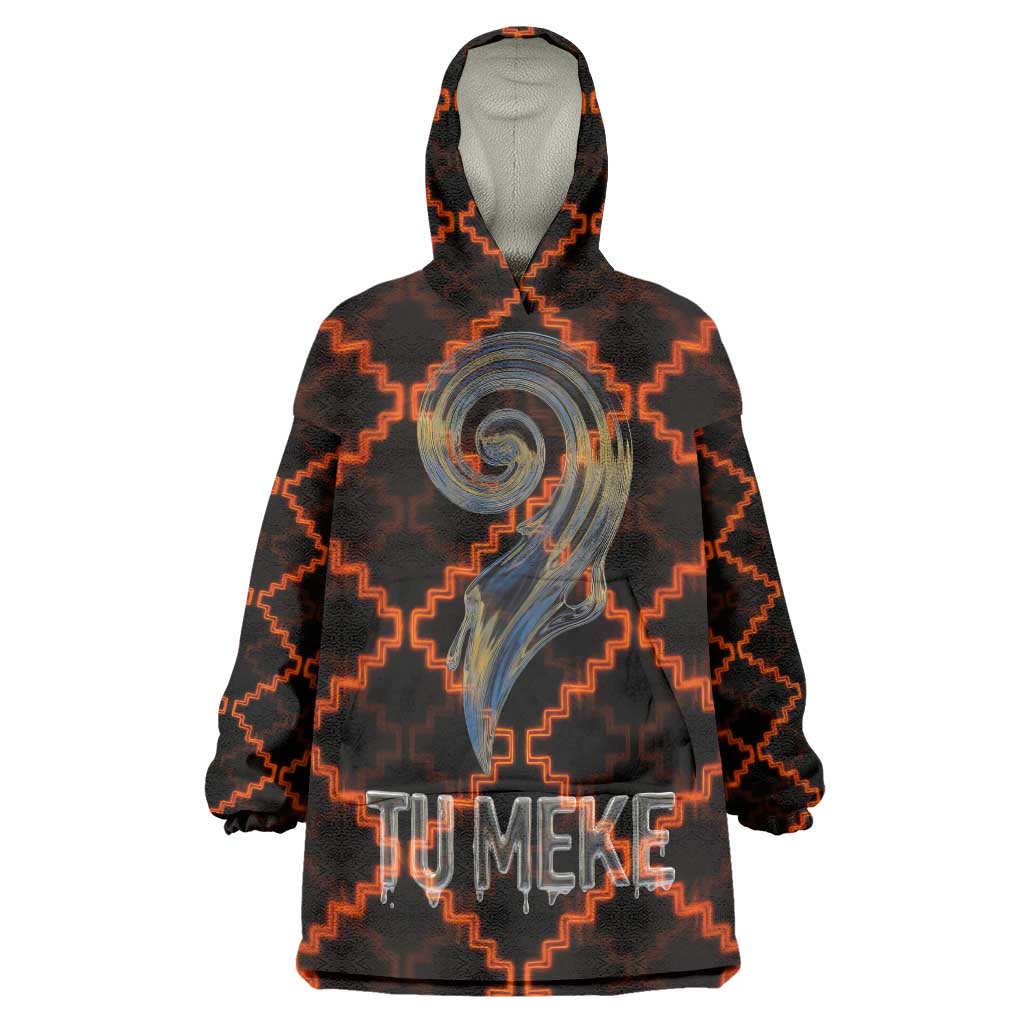 Tu Meke Maori New Zealand Slang Wearable Blanket Hoodie with Glow Neon Step Style TS04 One Size Black Orange - Polynesian Pride