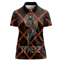 Tu Meke Maori New Zealand Slang Women Polo Shirt with Glow Neon Step Style TS04 Female Black Orange - Polynesian Pride