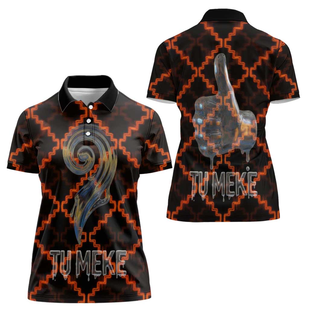 Tu Meke Maori New Zealand Slang Women Polo Shirt with Glow Neon Step Style TS04 - Polynesian Pride