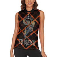 Tu Meke Maori New Zealand Slang Women Sleeveless Polo Shirt with Glow Neon Step Style TS04 - Polynesian Pride