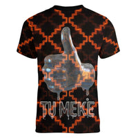 Tu Meke Maori New Zealand Slang Women V-Neck T-Shirt with Glow Neon Step Style TS04 - Polynesian Pride