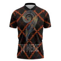 Tu Meke Maori New Zealand Slang Zipper Polo Shirt with Glow Neon Step Style TS04 Black Orange - Polynesian Pride