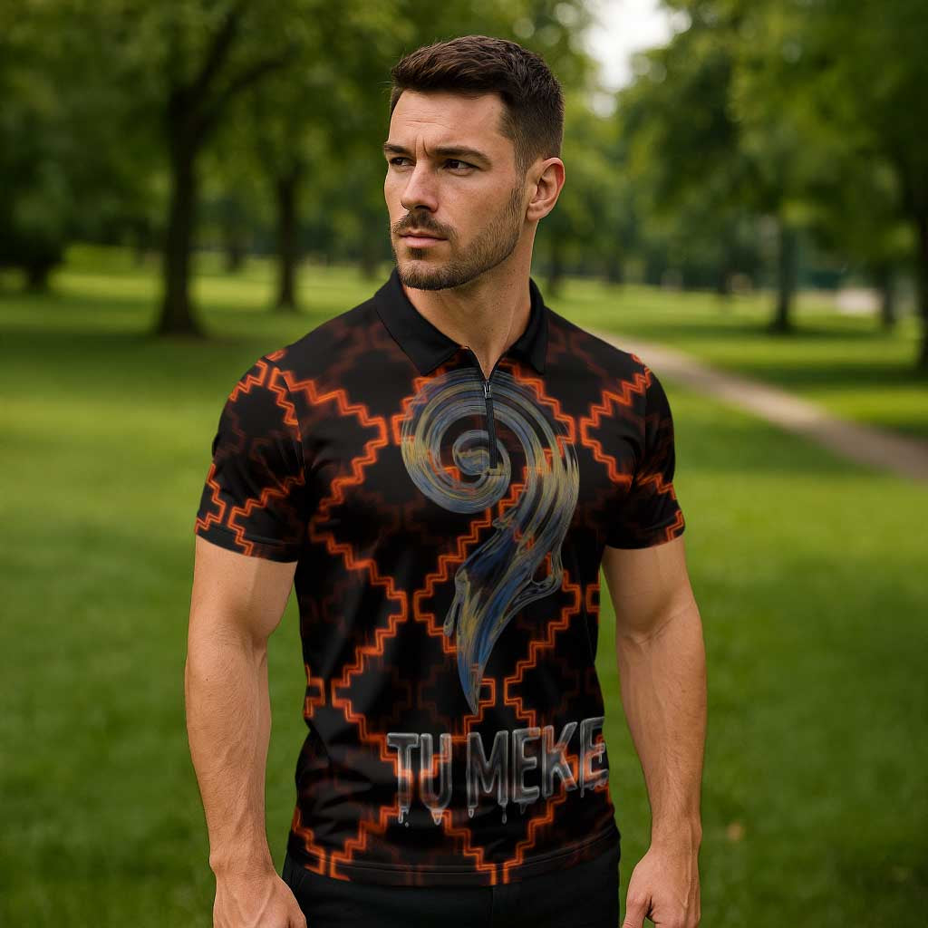 Tu Meke Maori New Zealand Slang Zipper Polo Shirt with Glow Neon Step Style TS04 - Polynesian Pride