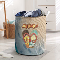 Kiwi Jandal Beach Life Laundry Basket New Zealand Flip Flops Ocean Wave Surf Style TS04 Beige Cyan - Polynesian Pride