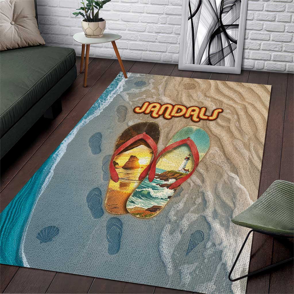 Kiwi Jandal Beach Life Area Rug New Zealand Flip Flops Ocean Wave Surf Style