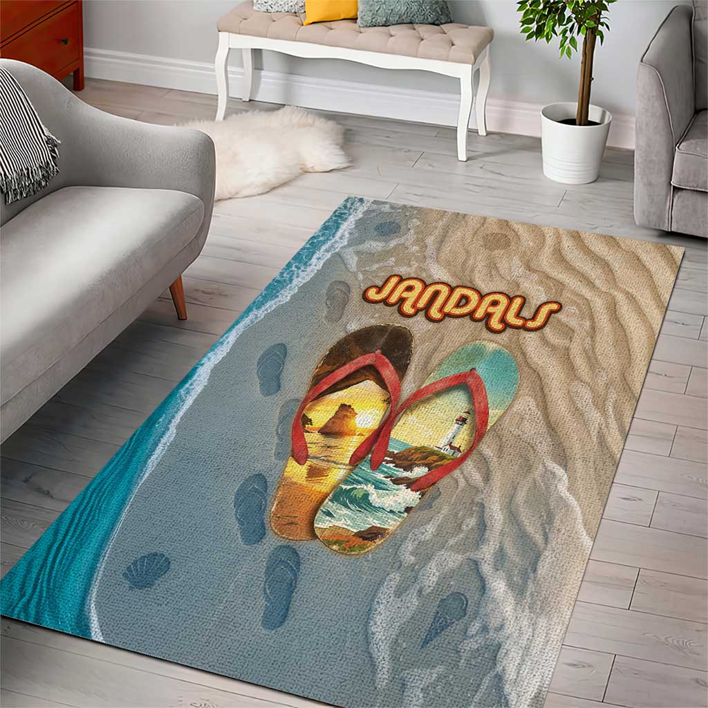 Kiwi Jandal Beach Life Area Rug New Zealand Flip Flops Ocean Wave Surf Style