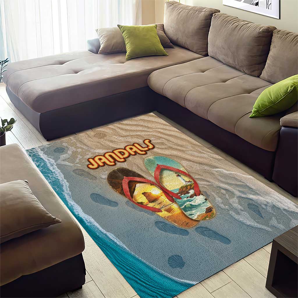 Kiwi Jandal Beach Life Area Rug New Zealand Flip Flops Ocean Wave Surf Style