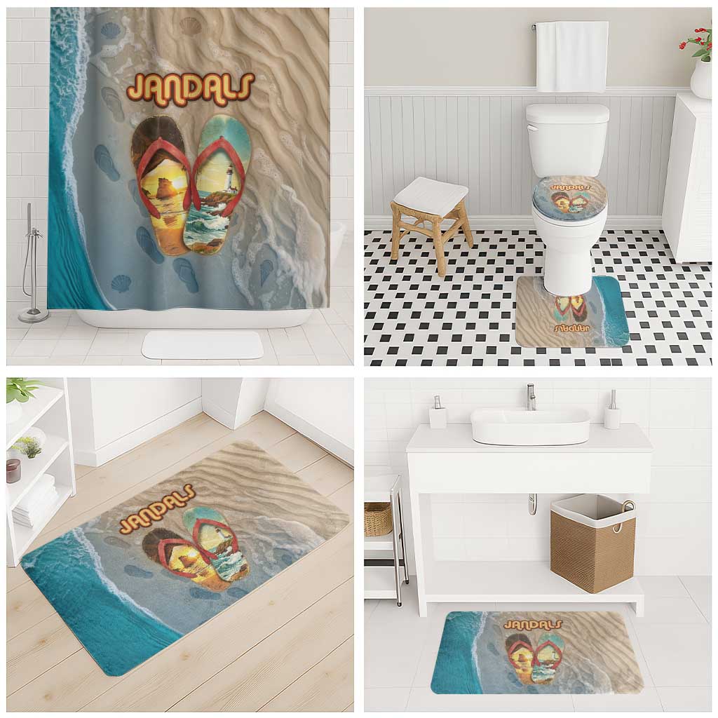 Kiwi Jandal Beach Life Bathroom Set New Zealand Flip Flops Ocean Wave Surf Style