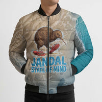 Kiwi Jandal Beach Life Bomber Puffer Jacket New Zealand Flip Flops Ocean Wave Surf Style