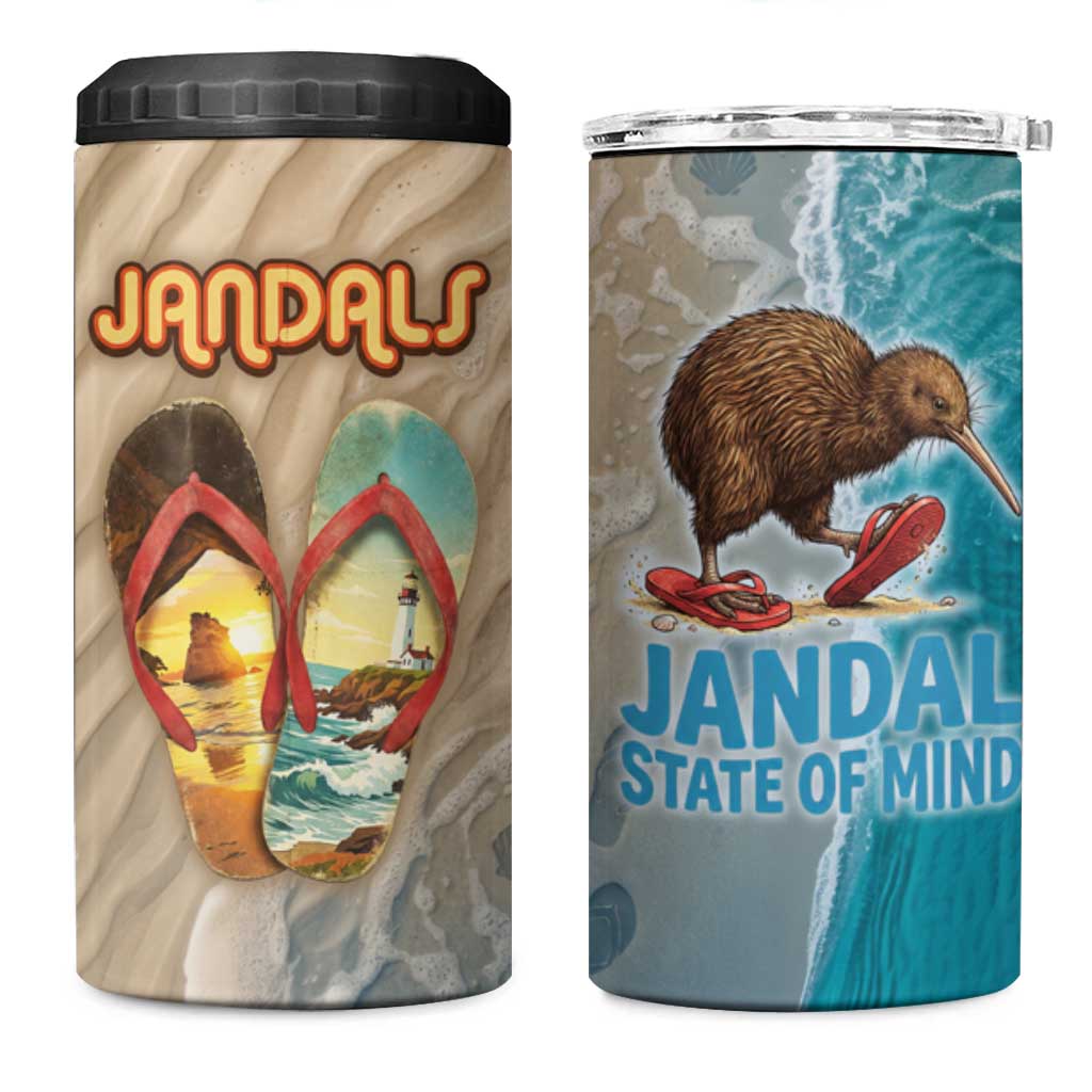Kiwi Jandal Beach Life 4 in 1 Can Cooler Tumbler New Zealand Flip Flops Ocean Wave Surf Style TS04 One Size: 16 oz Beige Cyan - Polynesian Pride