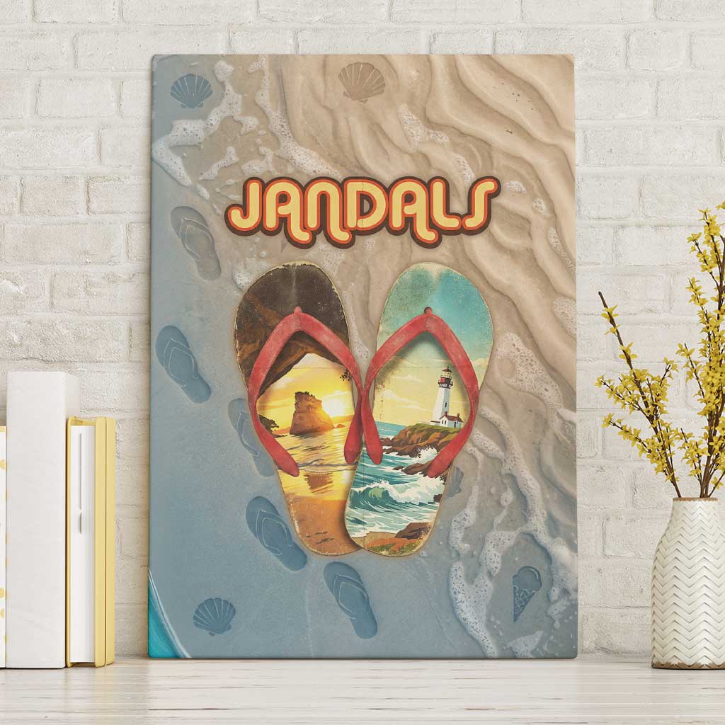 Kiwi Jandal Beach Life Canvas Wall Art New Zealand Flip Flops Ocean Wave Surf Style