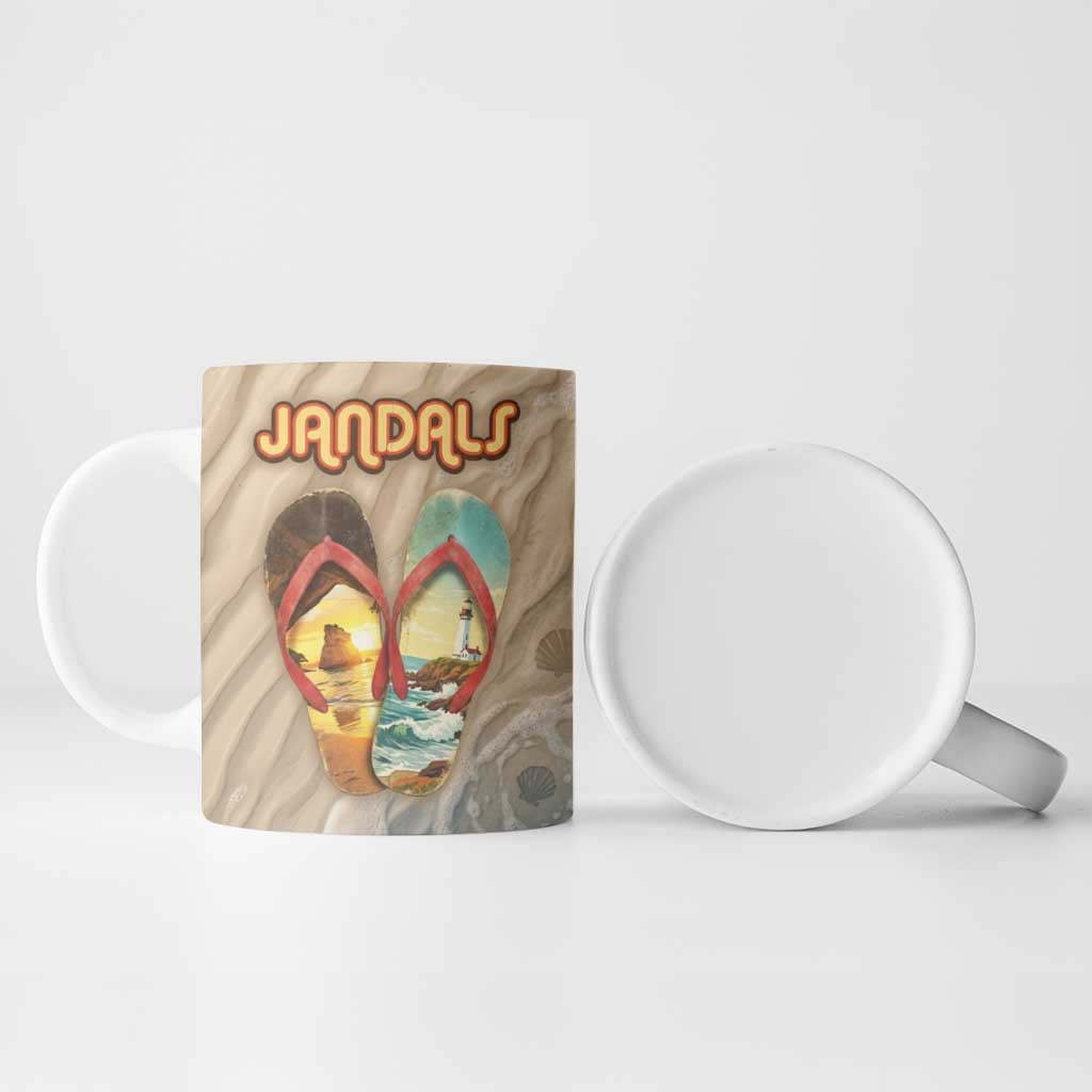 Kiwi Jandal Beach Life Ceramic Mug New Zealand Flip Flops Ocean Wave Surf Style