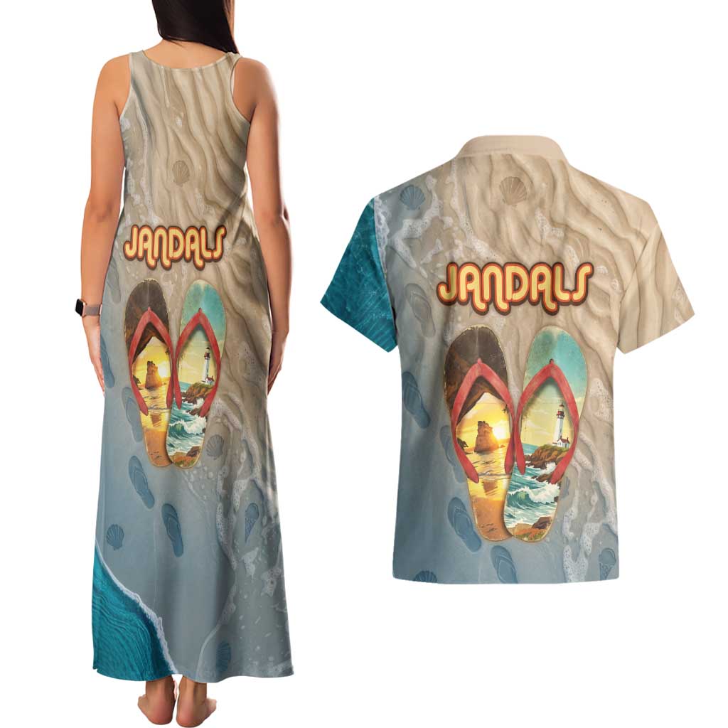 Kiwi Jandal Beach Life Couples Matching Tank Maxi Dress and Hawaiian Shirt New Zealand Flip Flops Ocean Wave Surf Style TS04 - Polynesian Pride