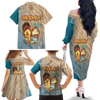 Kiwi Jandal Beach Life Family Matching Off The Shoulder Long Sleeve Dress and Hawaiian Shirt New Zealand Flip Flops Ocean Wave Surf Style TS04 - Polynesian Pride