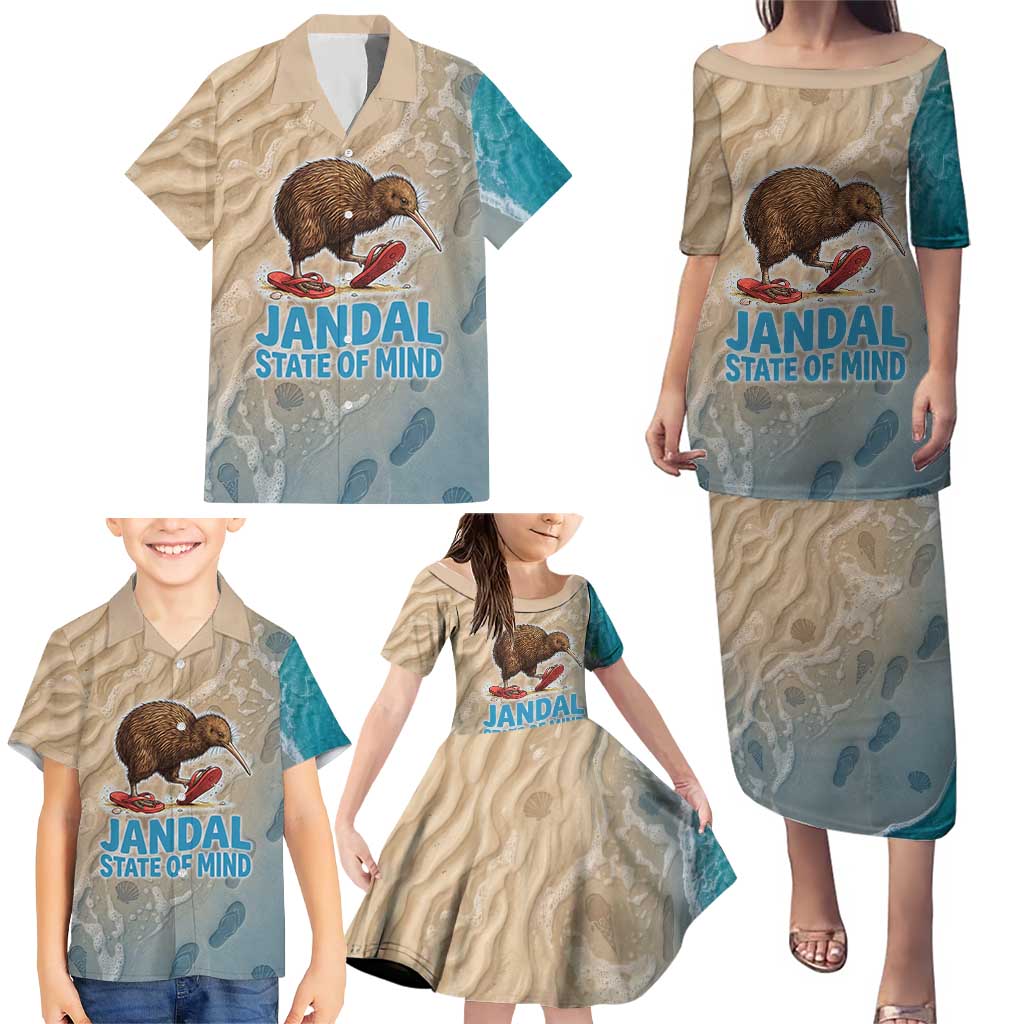 Kiwi Jandal Beach Life Family Matching Puletasi and Hawaiian Shirt New Zealand Flip Flops Ocean Wave Surf Style