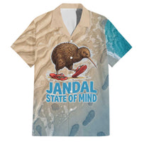 Kiwi Jandal Beach Life Family Matching Puletasi and Hawaiian Shirt New Zealand Flip Flops Ocean Wave Surf Style TS04 Dad's Shirt - Short Sleeve Beige Cyan - Polynesian Pride