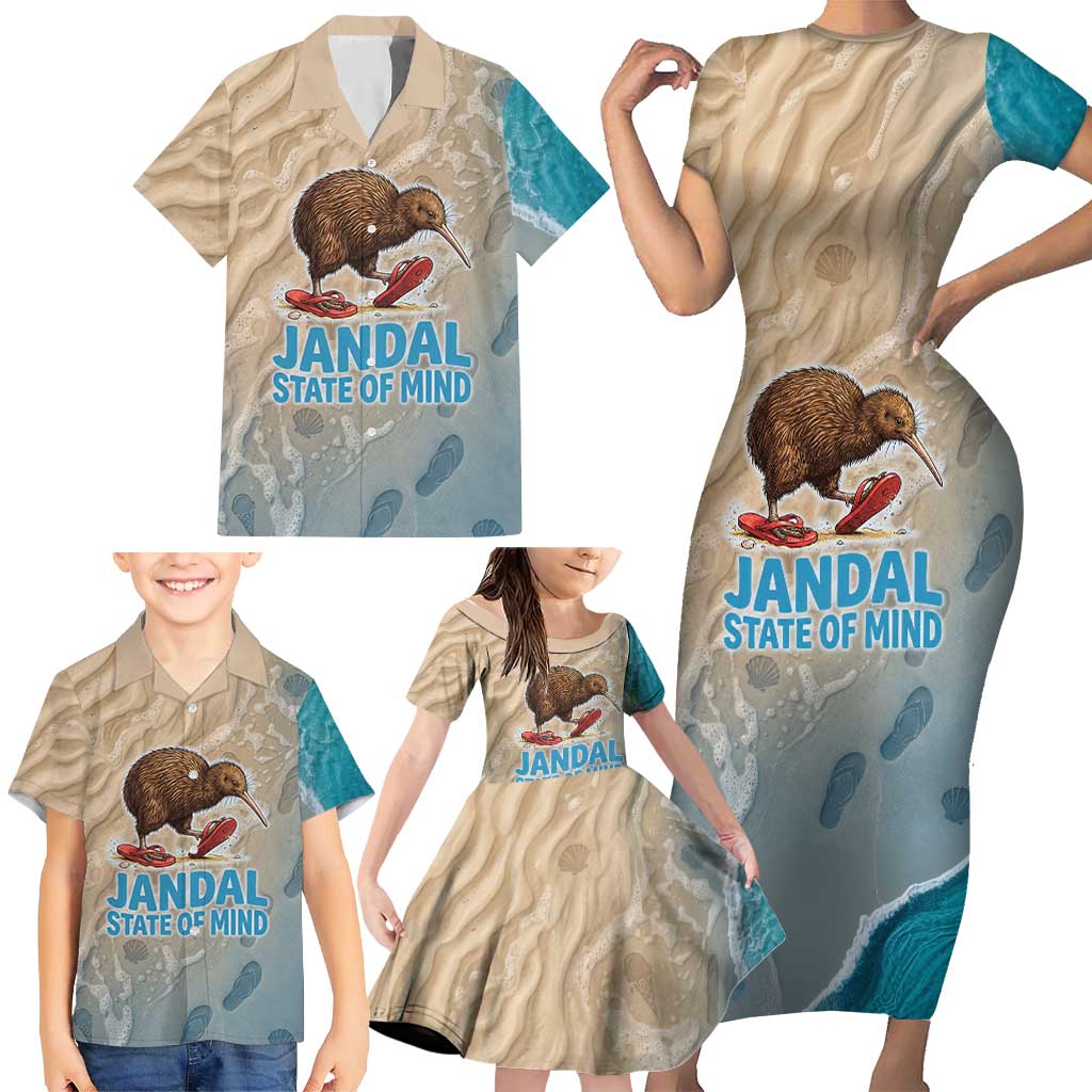 Kiwi Jandal Beach Life Family Matching Short Sleeve Bodycon Dress and Hawaiian Shirt New Zealand Flip Flops Ocean Wave Surf Style TS04 - Polynesian Pride