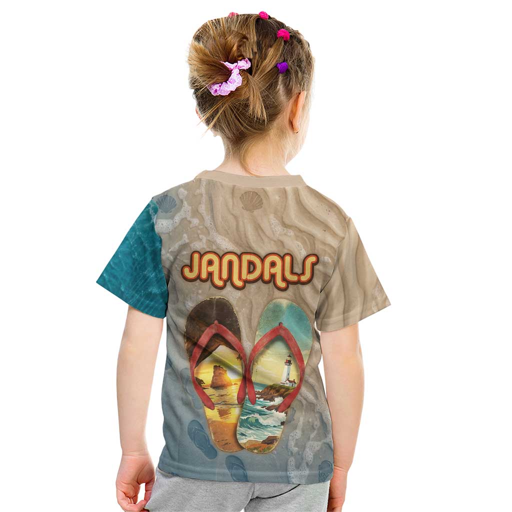 Kiwi Jandal Beach Life Kid T Shirt New Zealand Flip Flops Ocean Wave Surf Style