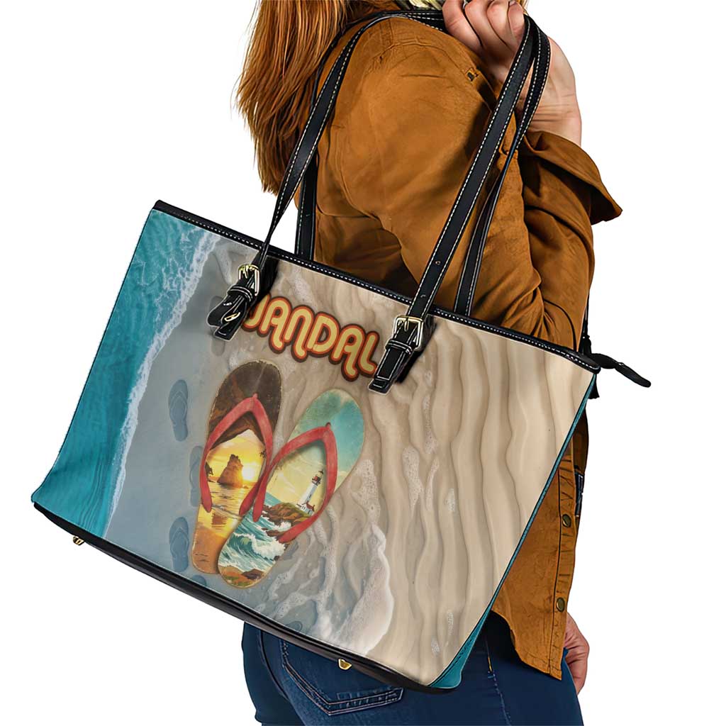 Kiwi Jandal Beach Life Leather Tote Bag New Zealand Flip Flops Ocean Wave Surf Style