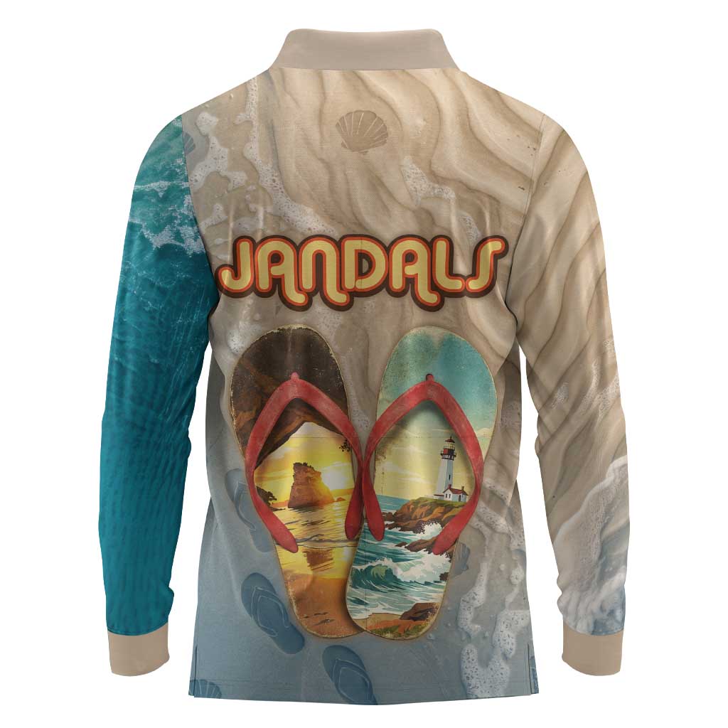 Kiwi Jandal Beach Life Long Sleeve Polo Shirt New Zealand Flip Flops Ocean Wave Surf Style TS04 - Polynesian Pride