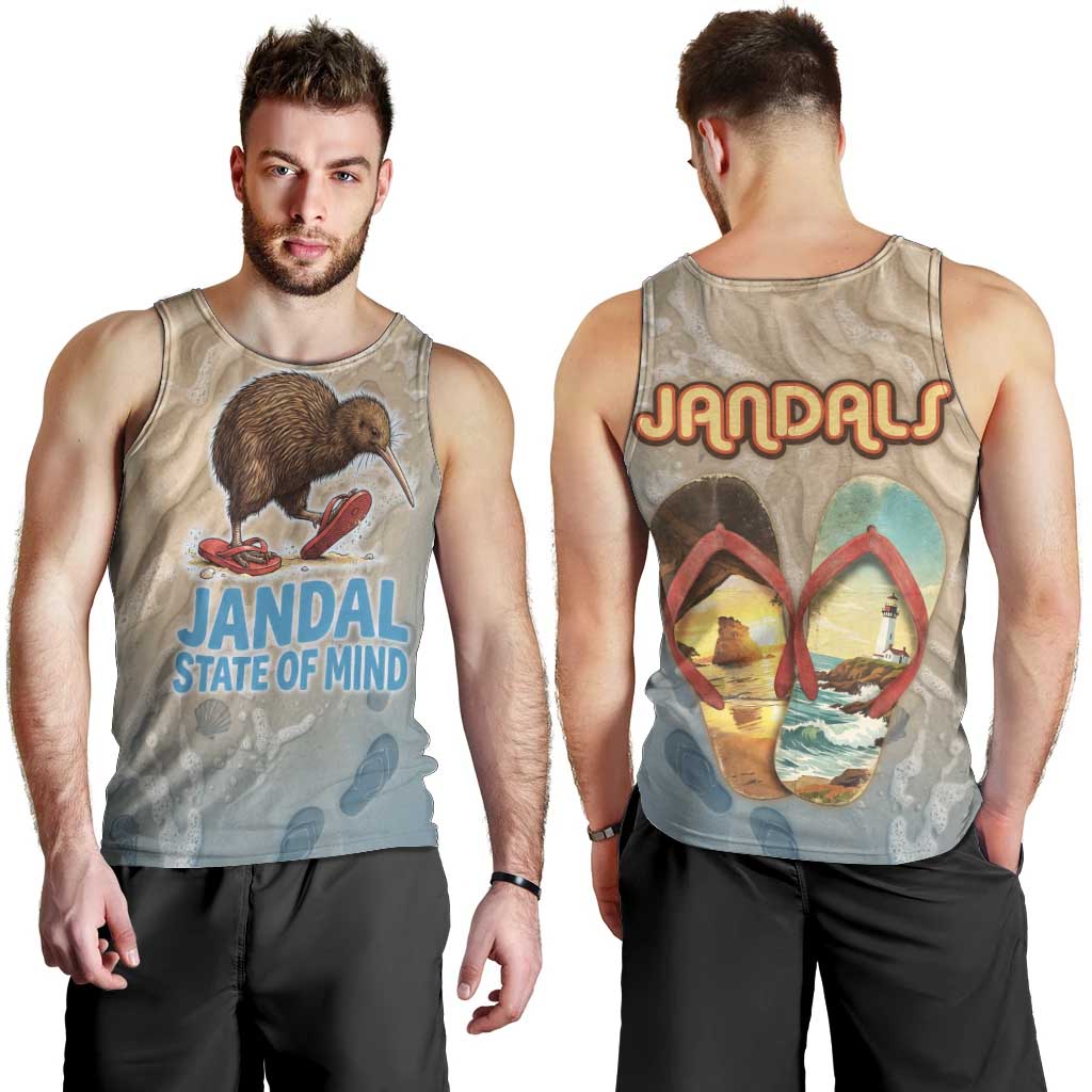 Kiwi Jandal Beach Life Men Tank Top New Zealand Flip Flops Ocean Wave Surf Style