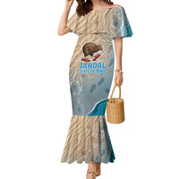 Kiwi Jandal Beach Life Mermaid Dress New Zealand Flip Flops Ocean Wave Surf Style TS04 Women Beige Cyan - Polynesian Pride