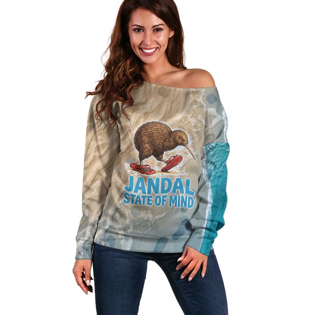 Kiwi Jandal Beach Life Off Shoulder Sweater New Zealand Flip Flops Ocean Wave Surf Style