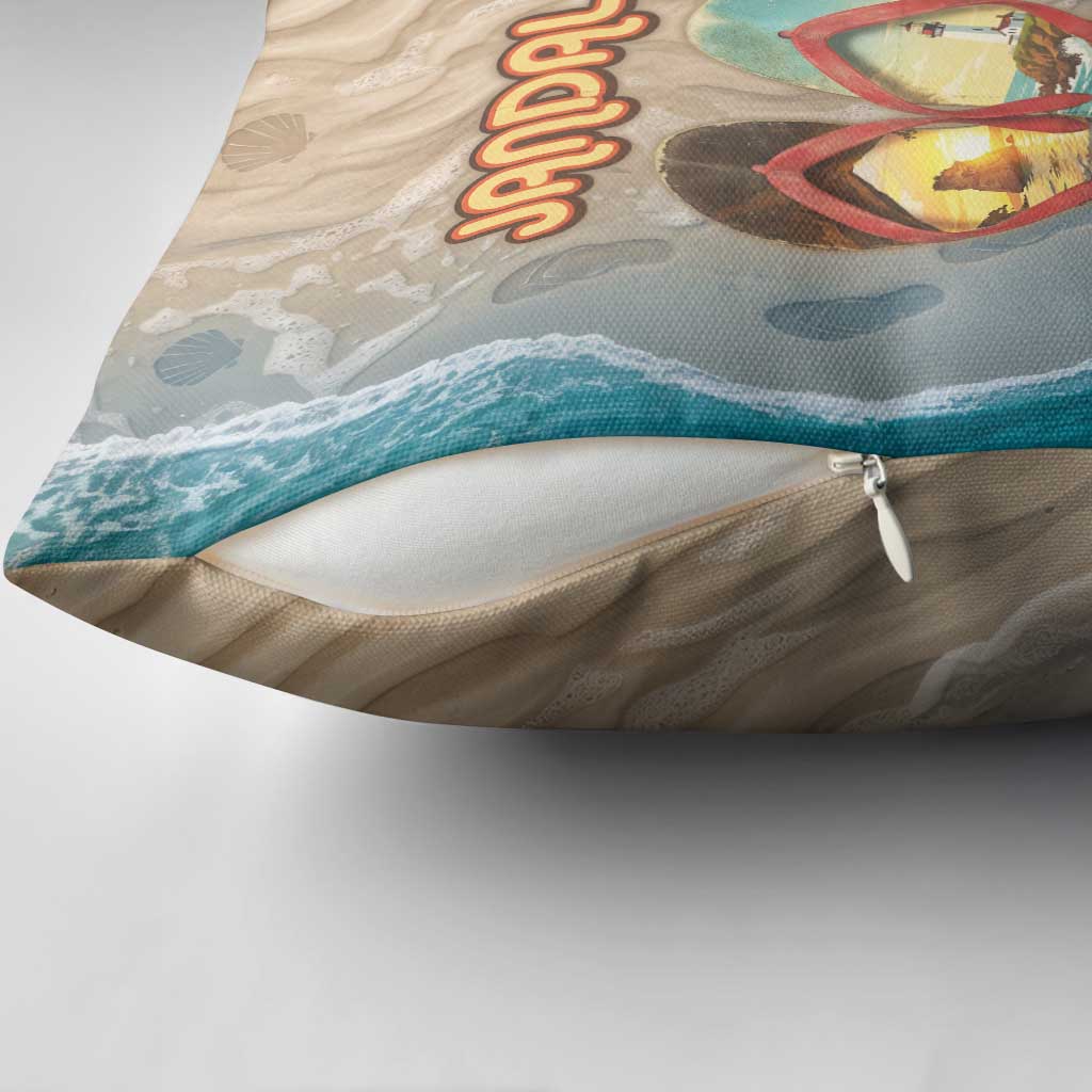 Kiwi Jandal Beach Life Pillow Cover New Zealand Flip Flops Ocean Wave Surf Style