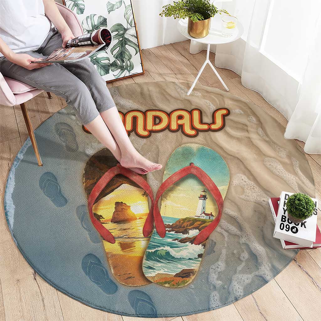 Kiwi Jandal Beach Life Round Carpet New Zealand Flip Flops Ocean Wave Surf Style