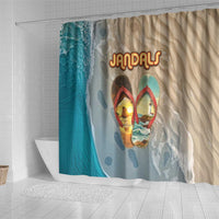 Kiwi Jandal Beach Life Shower Curtain New Zealand Flip Flops Ocean Wave Surf Style