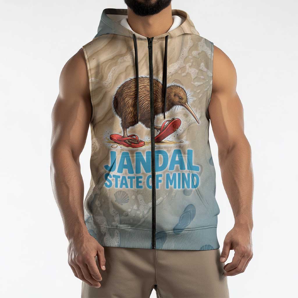 Kiwi Jandal Beach Life Sleeveless Zip Hoodie New Zealand Flip Flops Ocean Wave Surf Style TS04 - Polynesian Pride