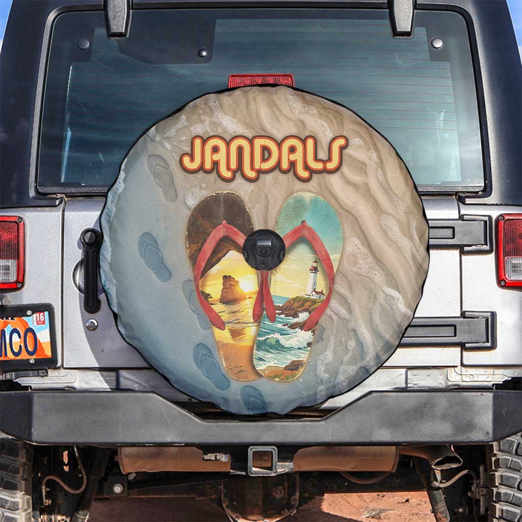 Kiwi Jandal Beach Life Spare Tire Cover New Zealand Flip Flops Ocean Wave Surf Style TS04 Beige Cyan - Polynesian Pride