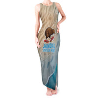 Kiwi Jandal Beach Life Tank Maxi Dress New Zealand Flip Flops Ocean Wave Surf Style TS04 Women Beige Cyan - Polynesian Pride