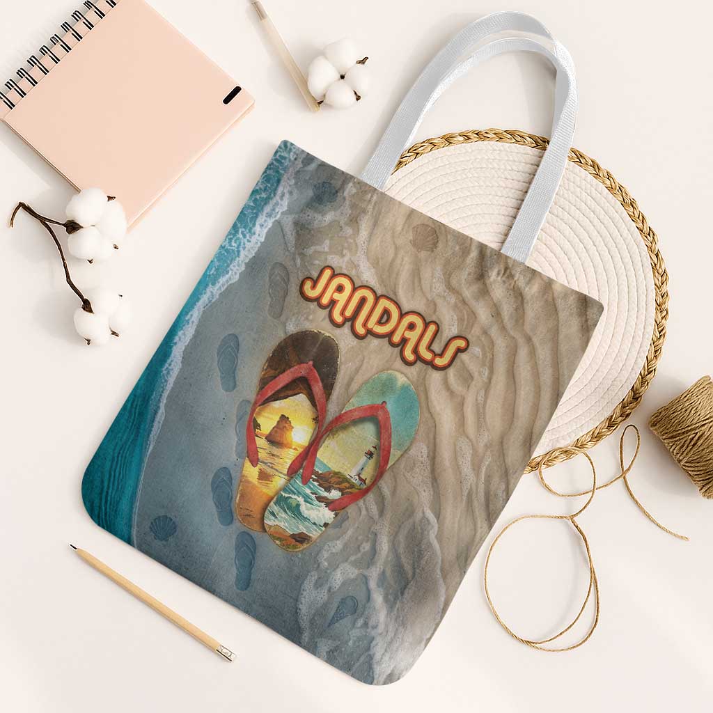 Kiwi Jandal Beach Life Tote Bag New Zealand Flip Flops Ocean Wave Surf Style