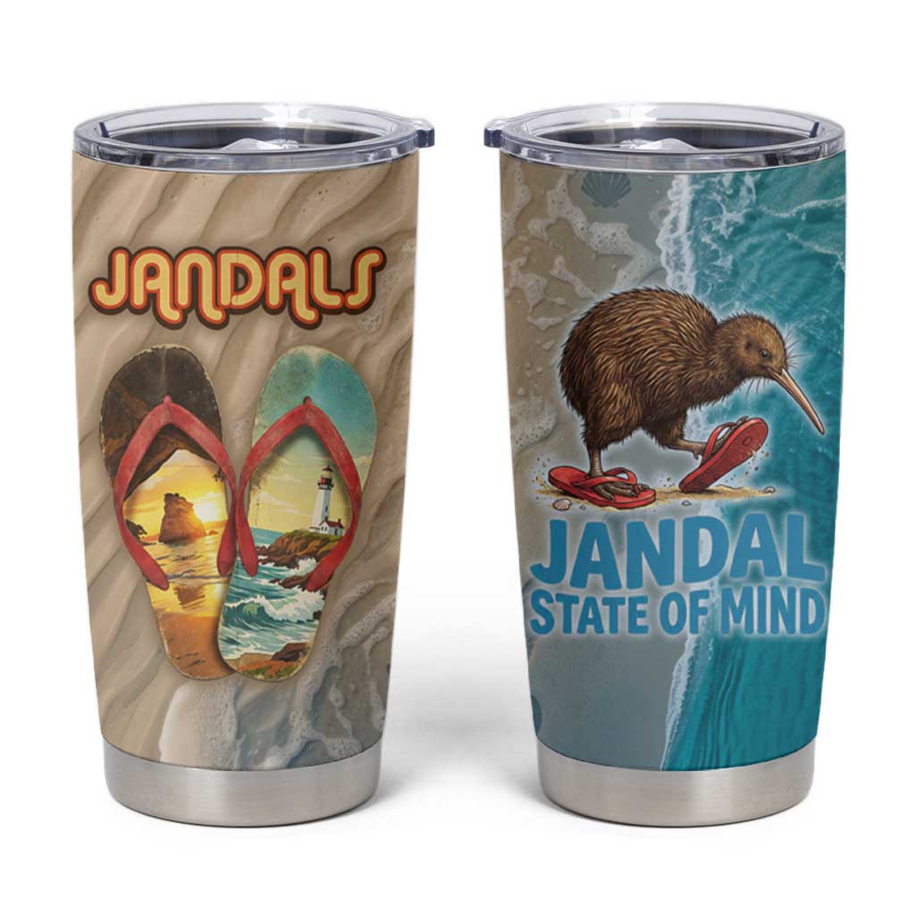 Kiwi Jandal Beach Life Tumbler Cup New Zealand Flip Flops Ocean Wave Surf Style