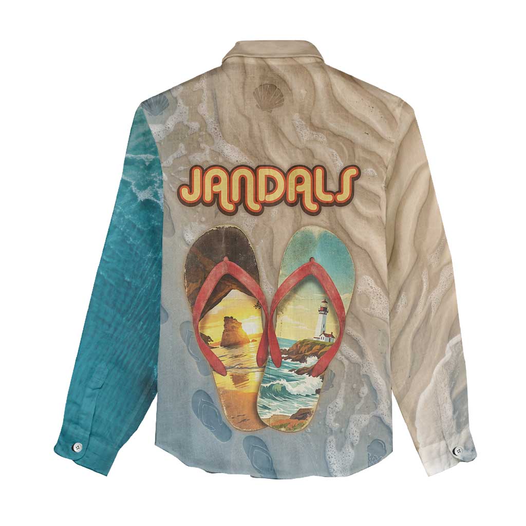 Kiwi Jandal Beach Life Women Casual Shirt New Zealand Flip Flops Ocean Wave Surf Style TS04 - Polynesian Pride