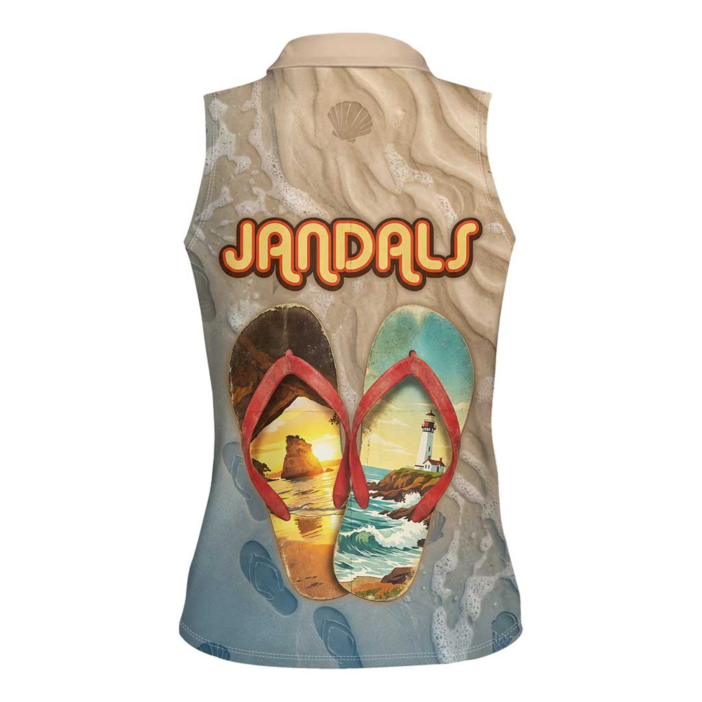 Kiwi Jandal Beach Life Women Sleeveless Polo Shirt New Zealand Flip Flops Ocean Wave Surf Style TS04 - Polynesian Pride