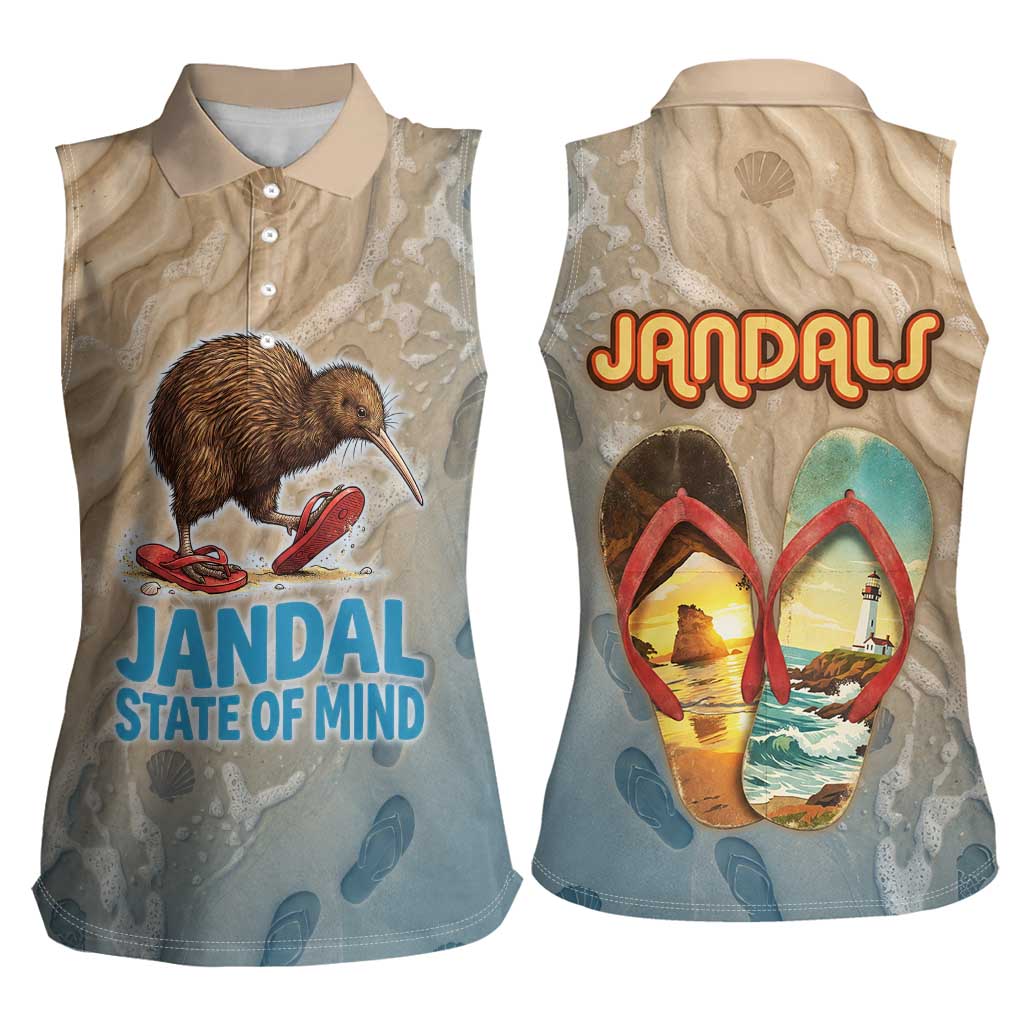 Kiwi Jandal Beach Life Women Sleeveless Polo Shirt New Zealand Flip Flops Ocean Wave Surf Style TS04 - Polynesian Pride