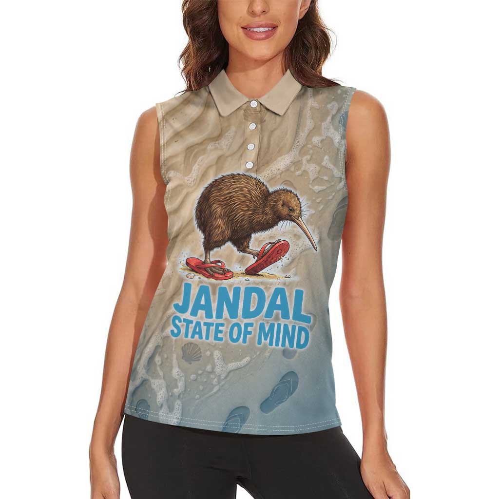 Kiwi Jandal Beach Life Women Sleeveless Polo Shirt New Zealand Flip Flops Ocean Wave Surf Style TS04 - Polynesian Pride