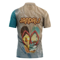 Kiwi Jandal Beach Life Zipper Polo Shirt New Zealand Flip Flops Ocean Wave Surf Style TS04 - Polynesian Pride