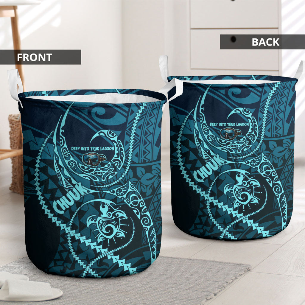 Chuuk Deep Into Truk Lagoon Laundry Basket Polynesian Tribal Pattern Wreck Diving Teal Ship Art