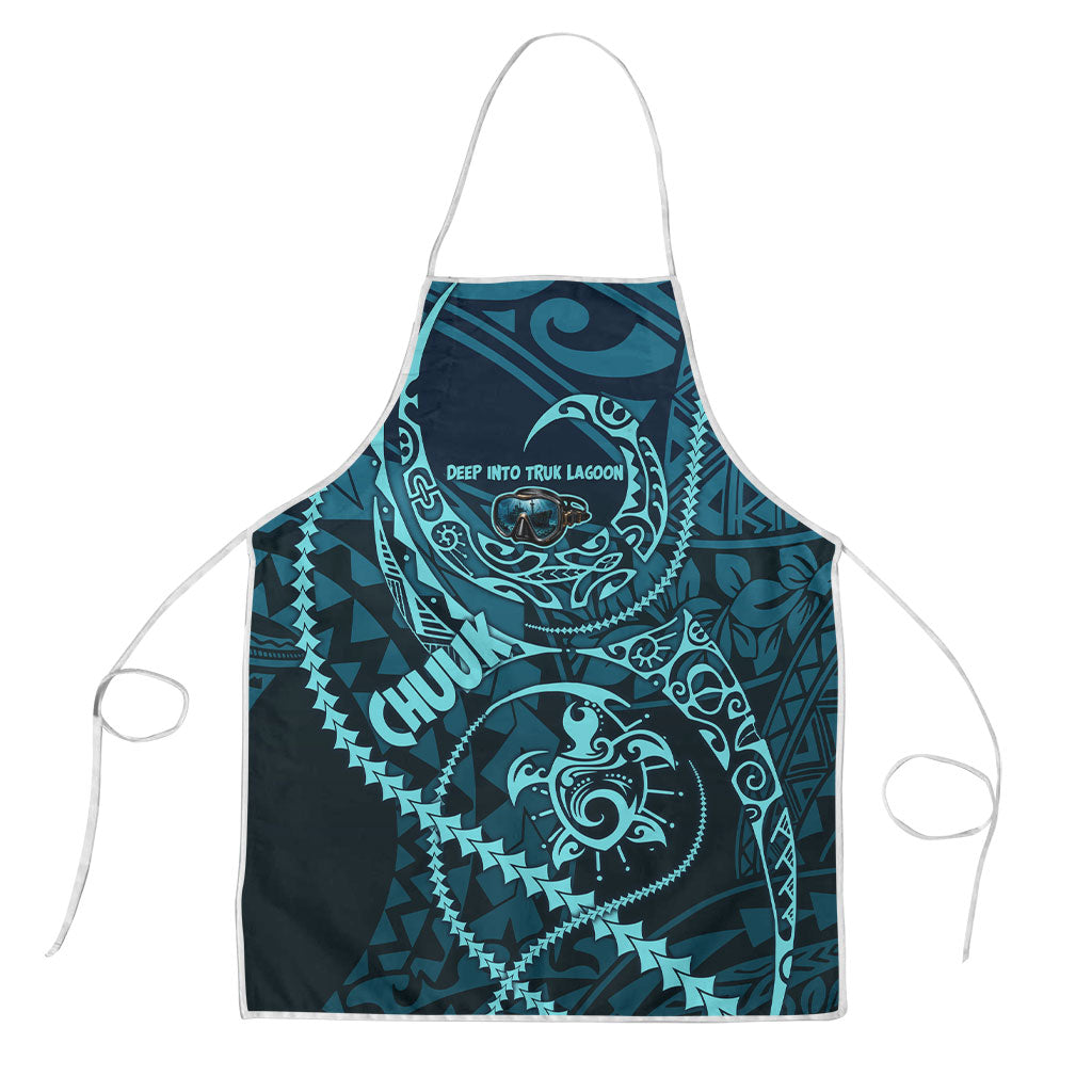 Chuuk Deep Into Truk Lagoon Apron Polynesian Tribal Pattern Wreck Diving Teal Ship Art