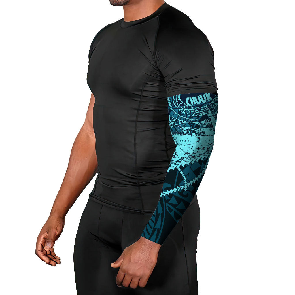 Chuuk Deep Into Truk Lagoon Arm Sleeves Polynesian Tribal Pattern Wreck Diving Teal Ship Art TS04 - Polynesian Pride