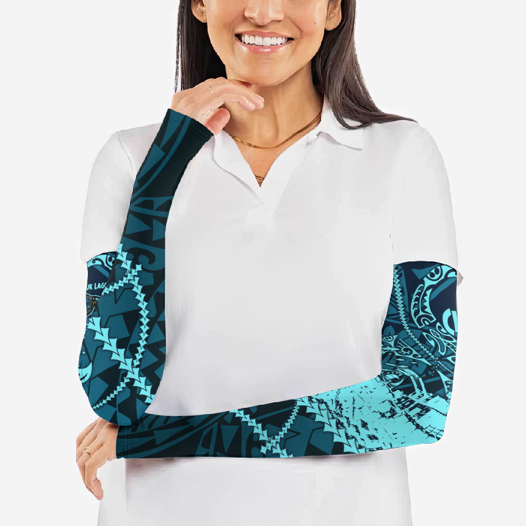 Chuuk Deep Into Truk Lagoon Arm Sleeves Polynesian Tribal Pattern Wreck Diving Teal Ship Art TS04 - Polynesian Pride